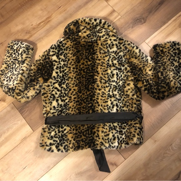 XXI FAUX FUR ANIMAL PRINT WRAP JACKET RIBBON BELTED SIZE M - Picture 2 of 13